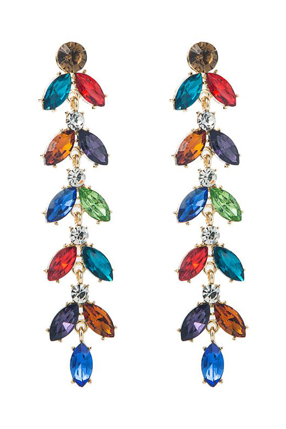 Colorful Rhinestone Leaves Earrings