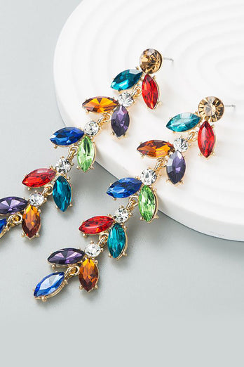 Colorful Rhinestone Leaves Earrings
