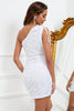 Load image into Gallery viewer, White One Shoulder Drawstring Sequin Short Cocktail Dress