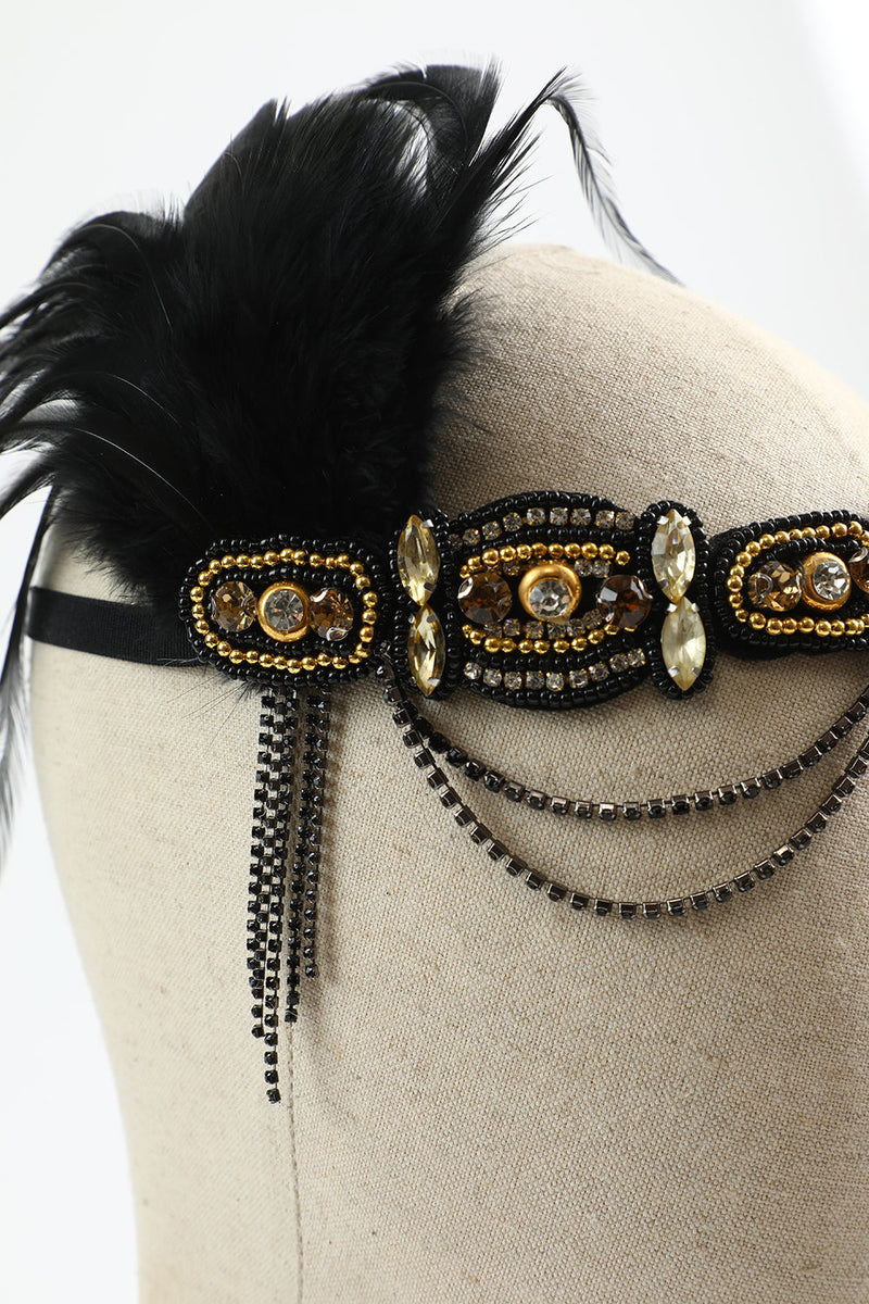 Load image into Gallery viewer, 1920s Flapper Black Golden Five Pieces Accessories Set