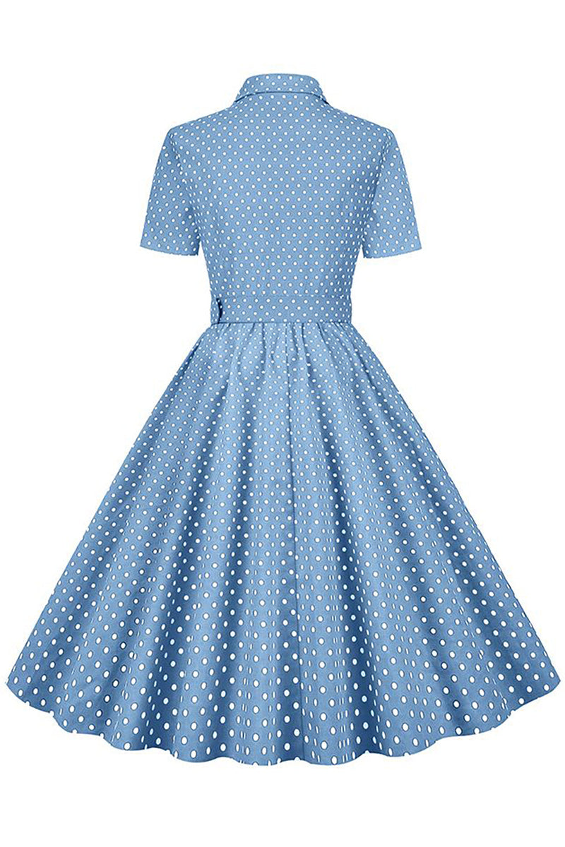 Load image into Gallery viewer, Black Polka Dots Vintage Dress With Short Sleeves
