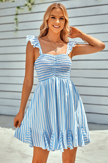 Off the Shoulder Blue Mini Summer Dress