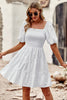 Load image into Gallery viewer, White Square Neck Mini Graduation Dress With Short Sleeves