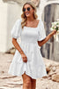 Load image into Gallery viewer, White Square Neck Mini Graduation Dress With Short Sleeves