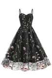 A Line Black 1950s Dress with Embroidery