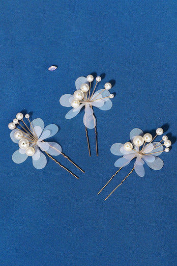 Pearl Three Pieces Handmade Flower Bridal Hair Clip
