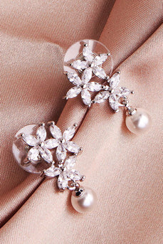Flower Pearl Rhinestone Earrings