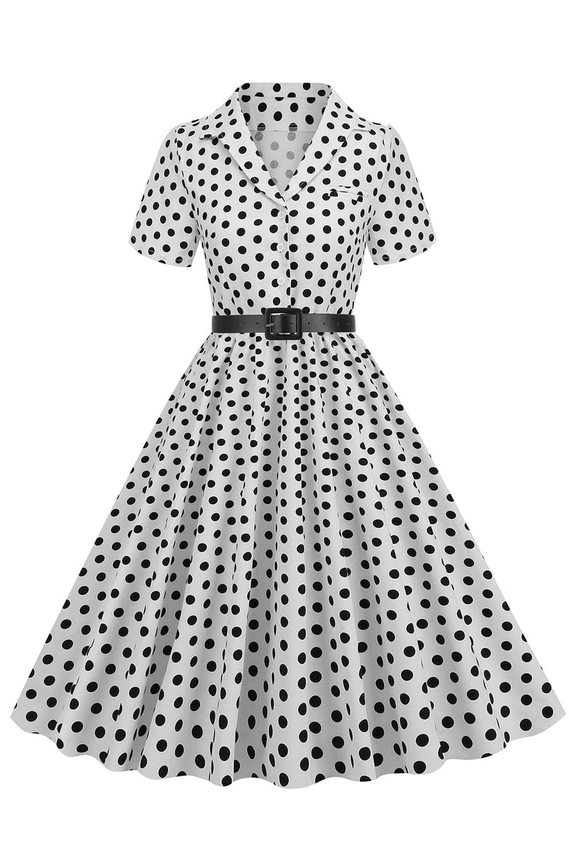 Load image into Gallery viewer, Hepburn Style V Neck Blue Polka Dots 1950s Dress