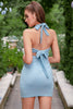 Load image into Gallery viewer, Glitter Grey Blue Halter Short Graduation Dress