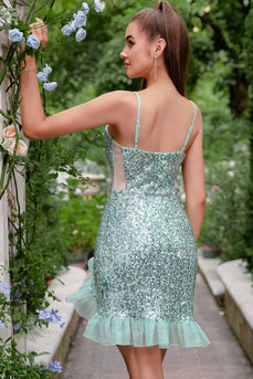 Spaghetti Straps Green Sequins Short Homecoming Dress