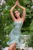 Load image into Gallery viewer, Spaghetti Straps Green Sequins Short Homecoming Dress