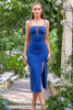 Load image into Gallery viewer, Spaghetti Straps Lace-Up Front Royal Blue Cocktail Dress with Slit