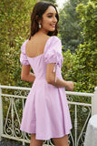 A Line Sweetheart Light Purple Graduation Dress with Keyhole