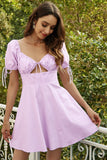 A Line Sweetheart Light Purple Graduation Dress with Keyhole