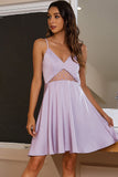 A Line Spaghetti Straps Light Purple Graduation Dress