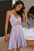 Load image into Gallery viewer, A Line Spaghetti Straps Light Purple Graduation Dress