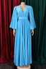 Load image into Gallery viewer, Sky Blue Pleated Long Wedding Guest Dress