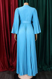 Sky Blue Pleated Long Wedding Guest Dress