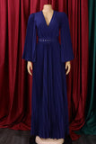 Sky Blue Pleated Long Wedding Guest Dress