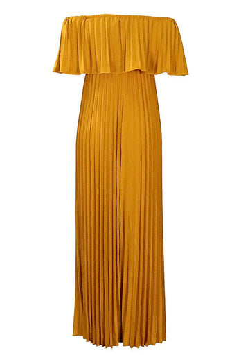 Yellow Pleated Plus Size Long Wedding Guest Dress