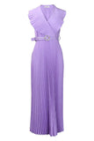 Plus Size Purple Pleated Long Wedding Guest Dress