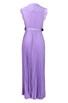 Plus Size Purple Pleated Long Wedding Guest Dress