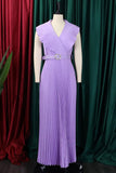 Plus Size Purple Pleated Long Wedding Guest Dress