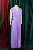 Plus Size Purple Pleated Long Wedding Guest Dress