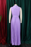 Plus Size Purple Pleated Long Wedding Guest Dress