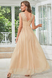 Apricot Chiffon Long Wedding Guest Dress with Lace