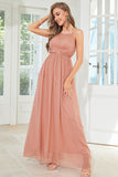 Blush Halter A Line Formal Dress