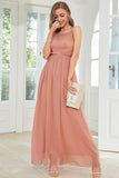 Blush Halter A Line Formal Dress