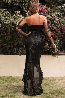 Sequins Black Off the Shoulder Formal Dress