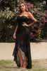 Load image into Gallery viewer, Sequins Black Off the Shoulder Formal Dress