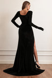 Velvet Long Sleeves Formal Dress with Slit