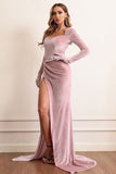 Velvet Long Sleeves Formal Dress with Slit