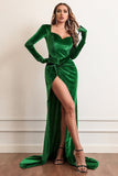 Velvet Long Sleeves Formal Dress with Slit