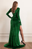 Velvet Long Sleeves Formal Dress with Slit
