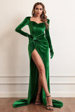 Velvet Long Sleeves Formal Dress with Slit
