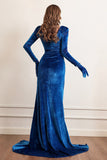 Velvet Long Sleeves Formal Dress with Slit
