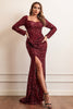 Load image into Gallery viewer, Sequins Burgundy Formal Dress with Long Sleeves