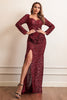 Load image into Gallery viewer, Sequins Burgundy Formal Dress with Long Sleeves