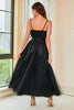 Load image into Gallery viewer, Black Spaghetti Straps Open Back Formal Dress With Feathers