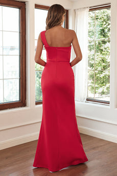 Red Sheath One Shoulder Formal Dress