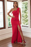 Red Sheath One Shoulder Formal Dress