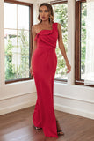 Red Sheath One Shoulder Formal Dress