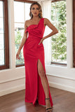 Red Sheath One Shoulder Formal Dress