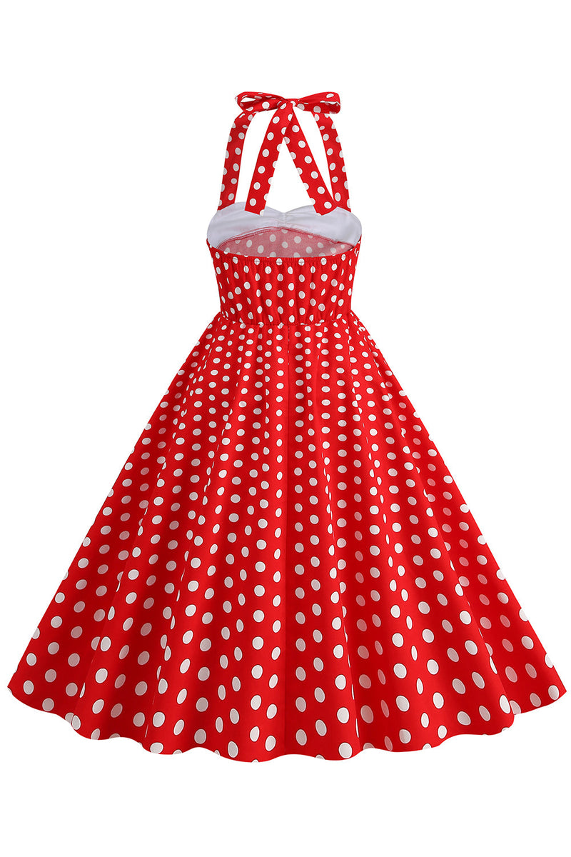 Load image into Gallery viewer, Red Halter Polka Dots 1950s Dress