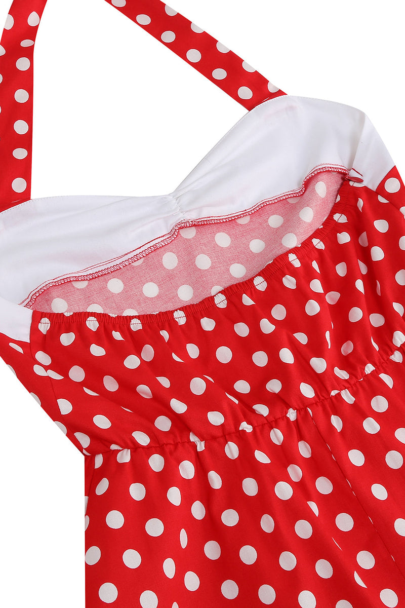 Load image into Gallery viewer, Red Halter Polka Dots 1950s Dress