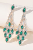 Green Rhinestones Long Earrings